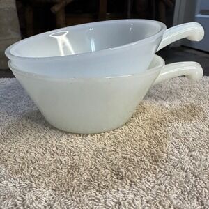 Vintage Anchor Hocking Fire King Milk Glass Mixing Bowls Set of 2 Oven Proof